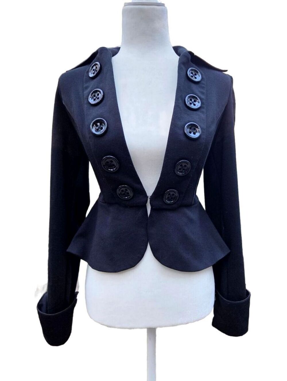 Candie's Y2K Vintage Gothic Peblum Steampunk Black Military Peplum Jacket M